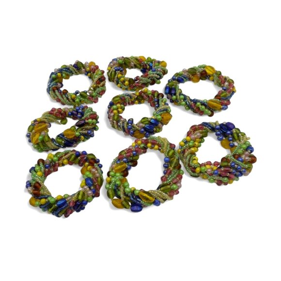 XOCHI Beaded Napkin Ring Set 8-Piece Multicolored Table Decor - Picture 3 of 7